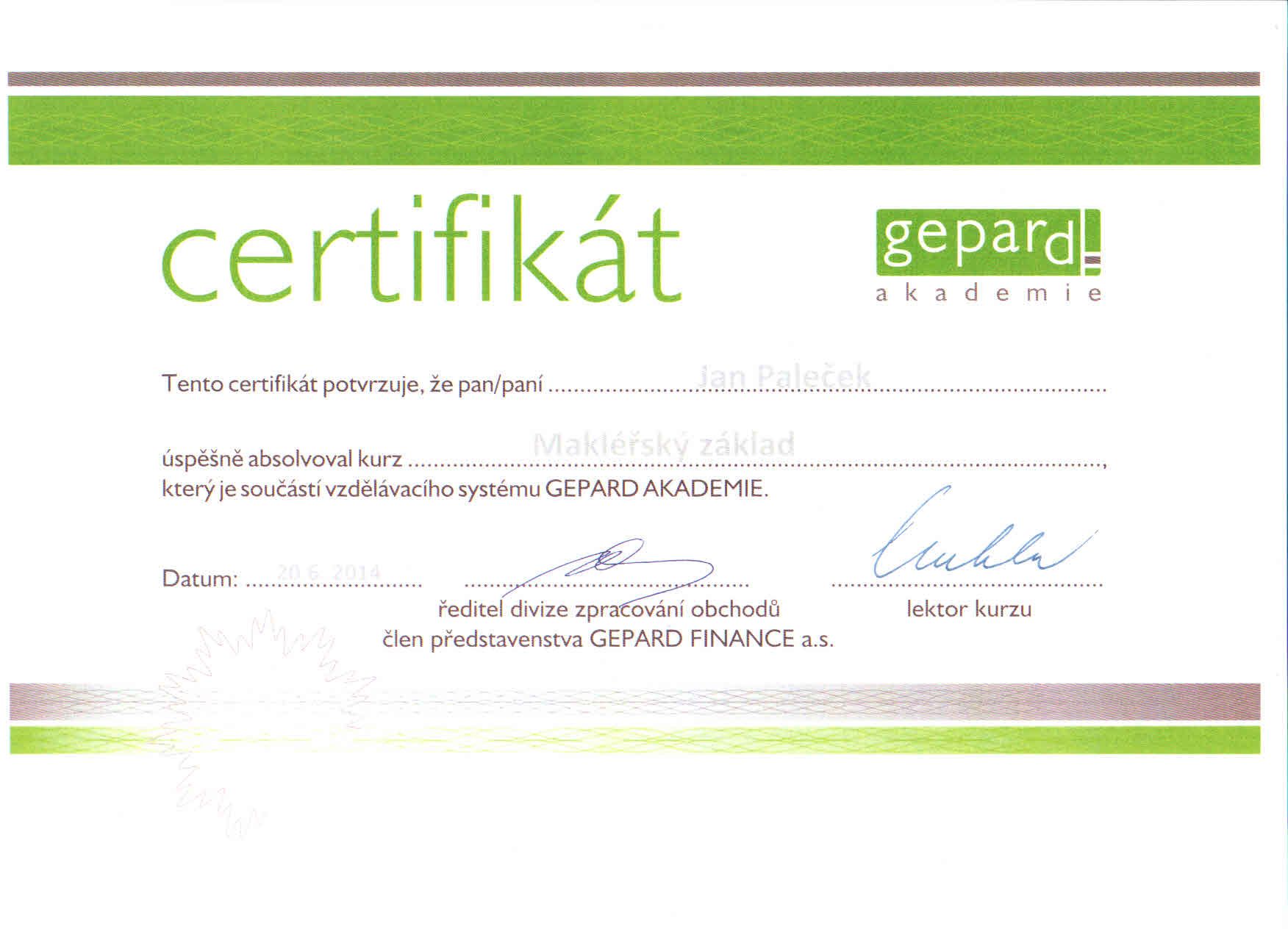 certifikát makléře